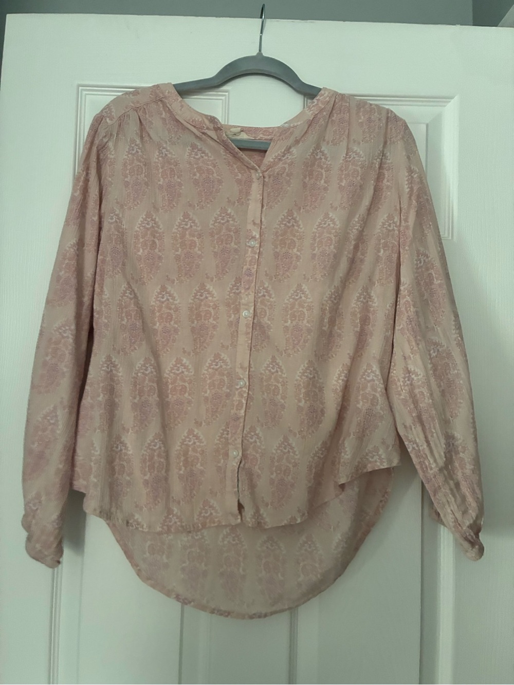 Lucky Brand Light Pink Printed Button-Front Women’s Blouse, size M